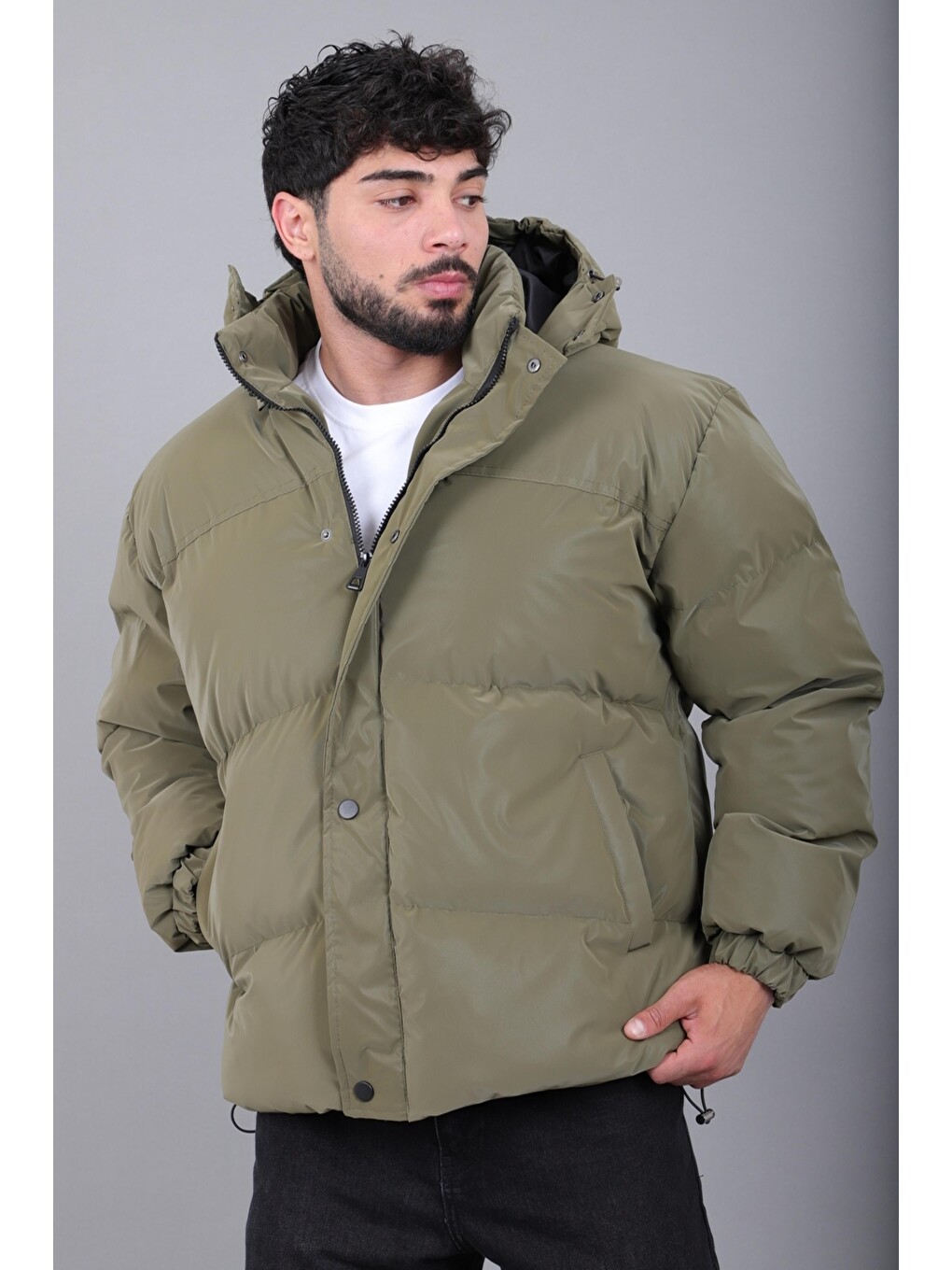 Haki Oversize Nova Karbon Şişme Mont Kaban Pldp 3029_50512-4