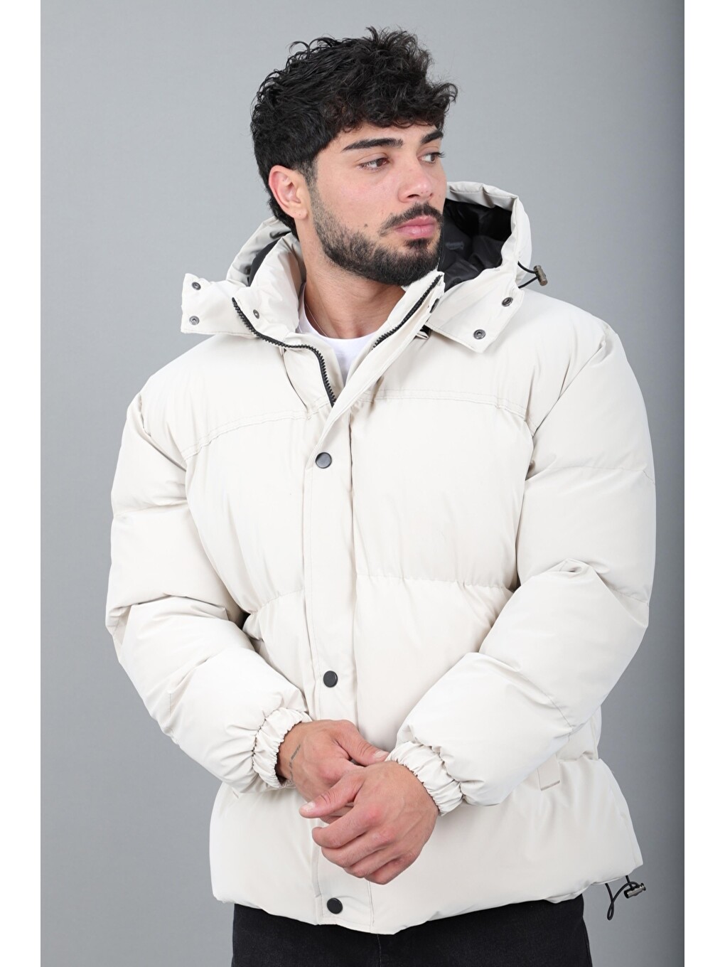 Ekru Oversize Nova Karbon Şişme Mont Kaban Pldp 3029_50512-6