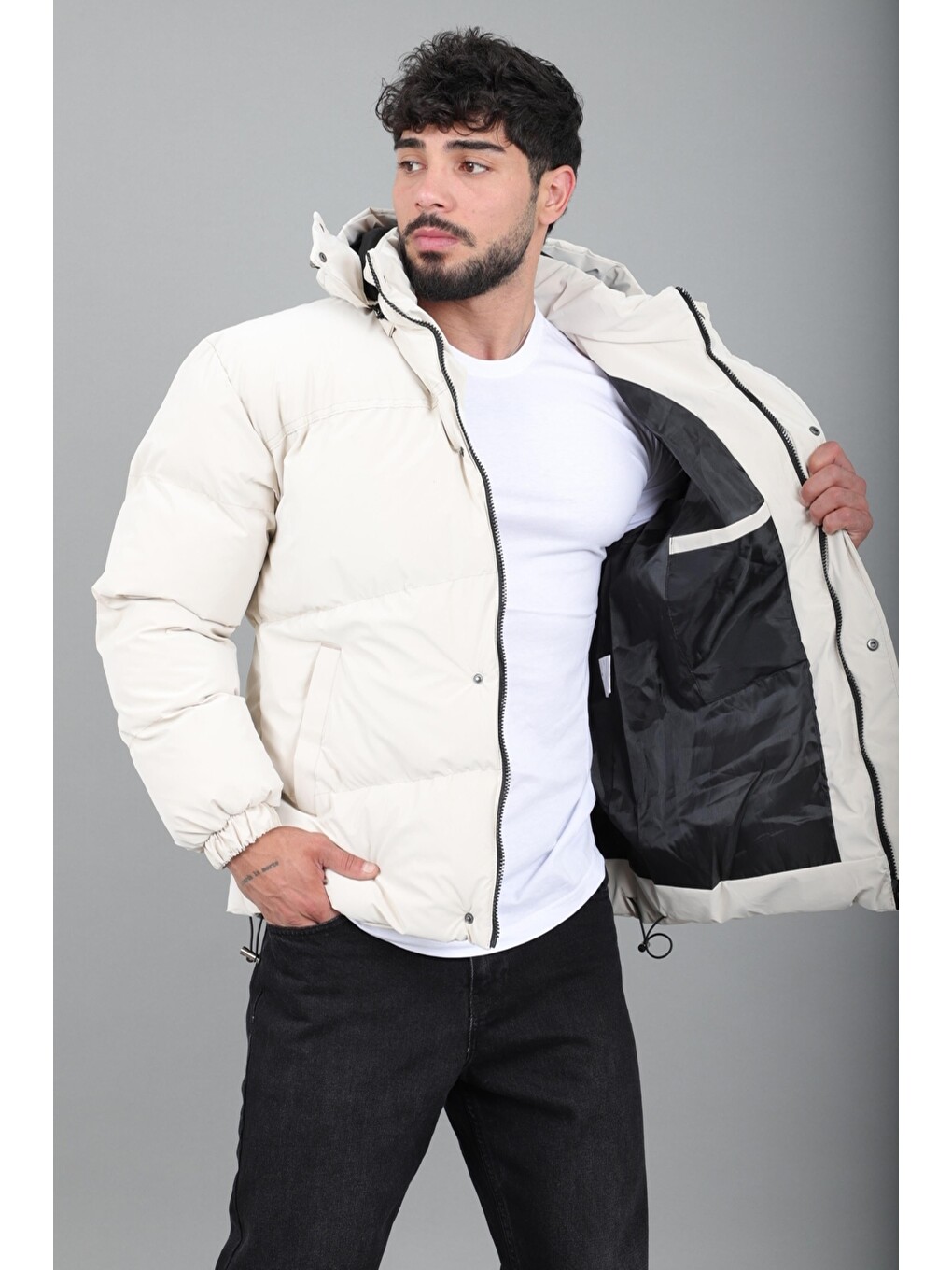 Ekru Oversize Nova Karbon Şişme Mont Kaban Pldp 3029_50512-7