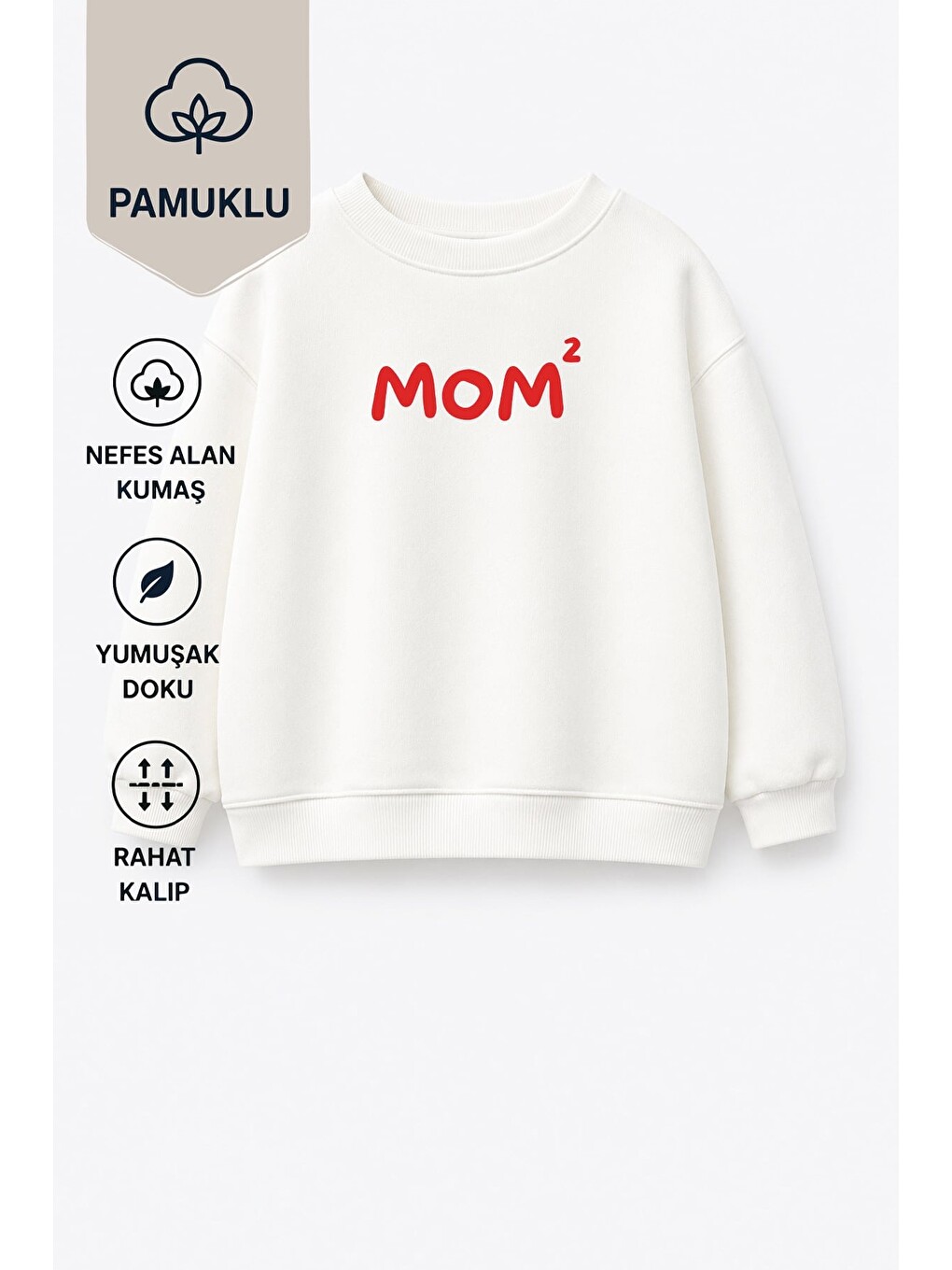 Ekru Unisex Çocuk Anne Baskılı 3 İplik Kumaş Pamuklu Sweatshirt-2