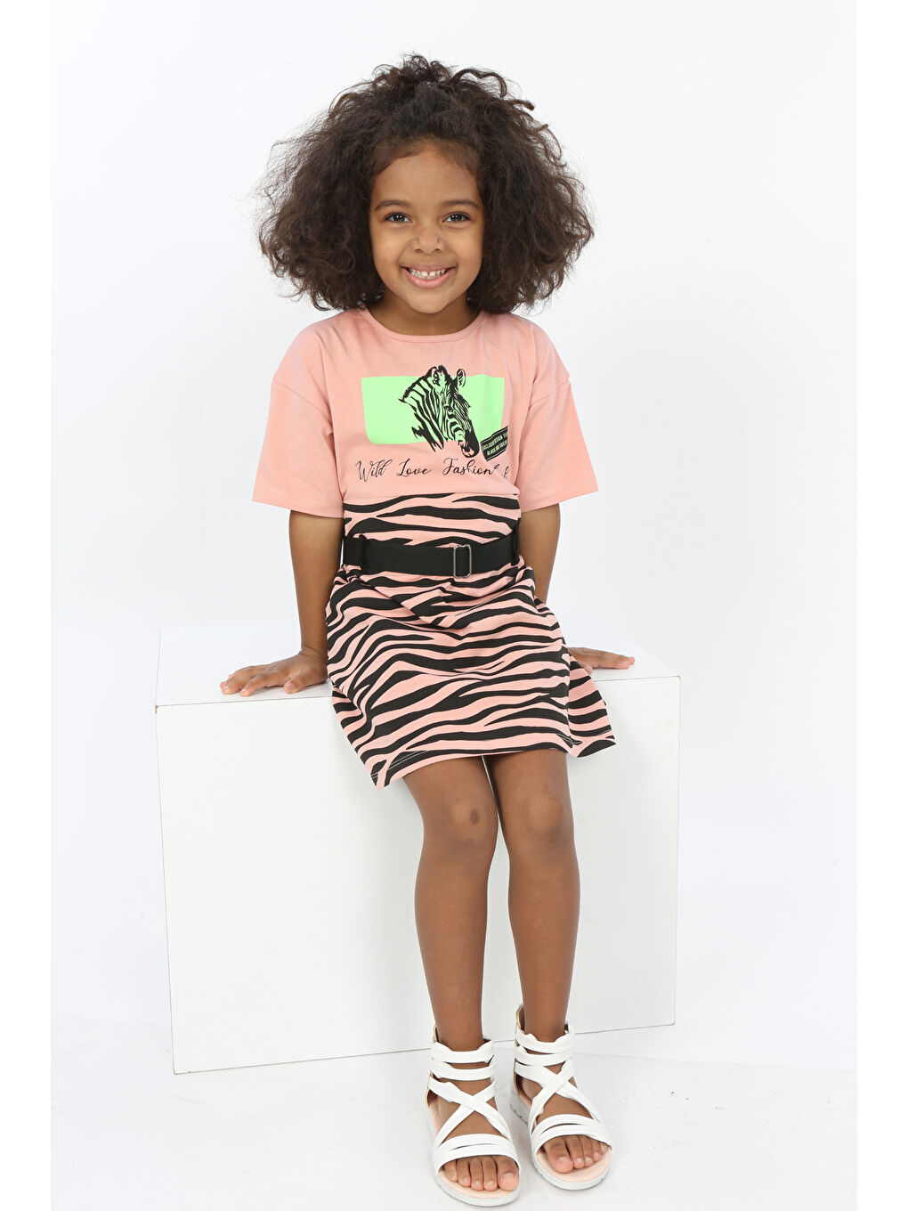 Toontoykids Pudra Kız Çocuk Zebra Baskılı Elbise - 3