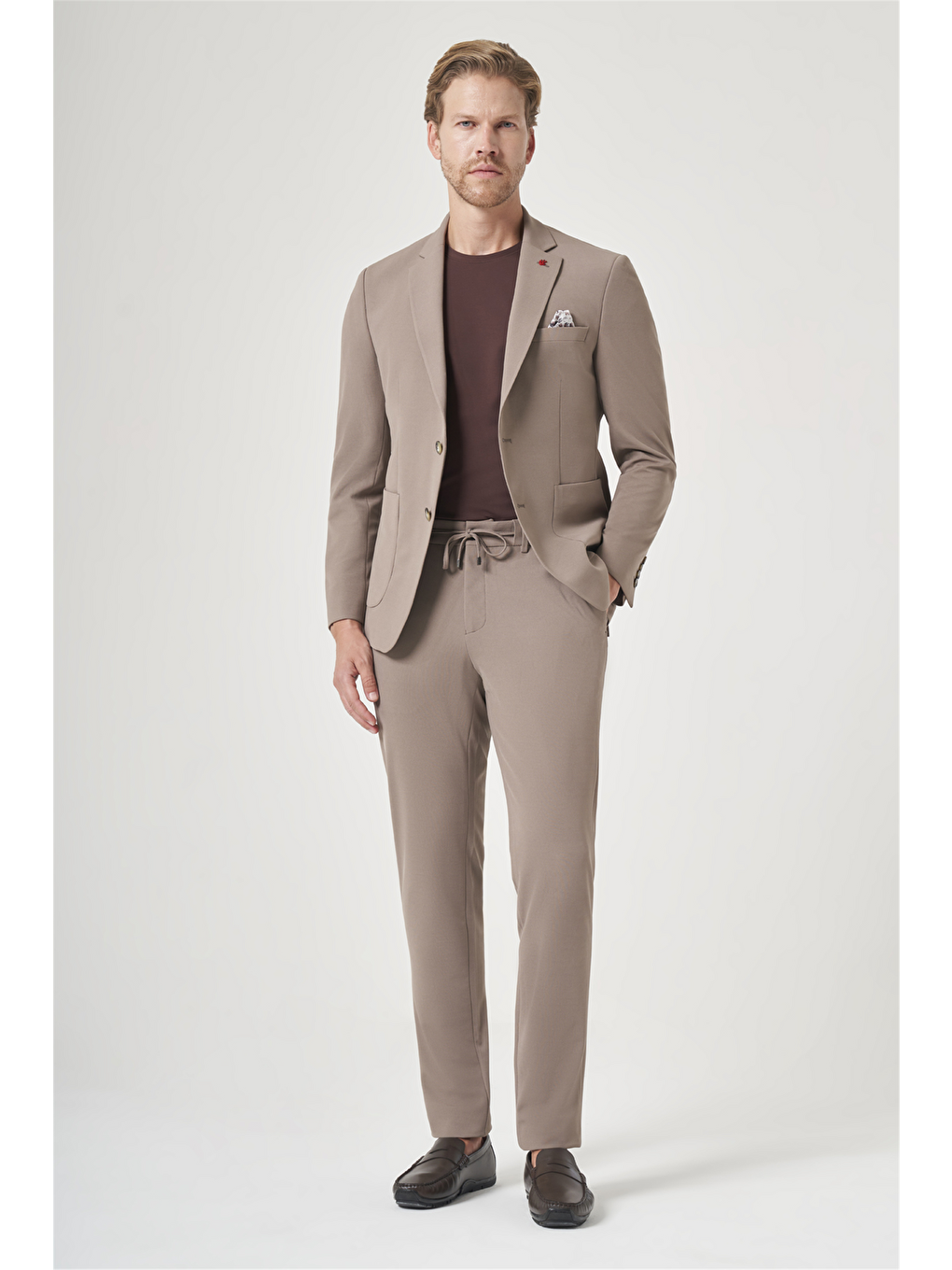 Kahverengi Mono Yaka 6 Drop Slim Fit Beli Lastikli Takım Elbise 1001260194