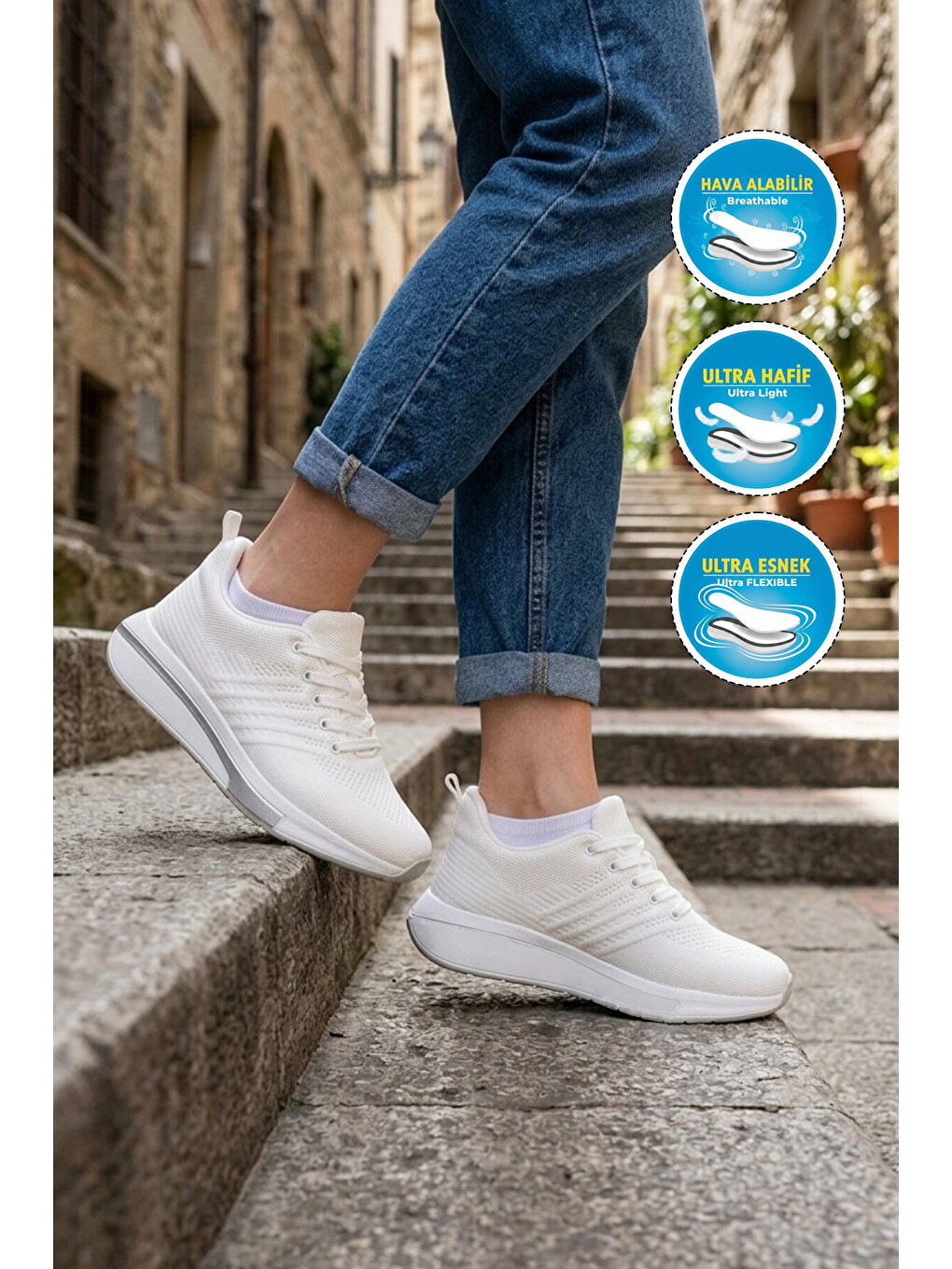 Beyaz Fileli Hafif Esnek Unisex Spor Ayakkabı Molen 118 G-2