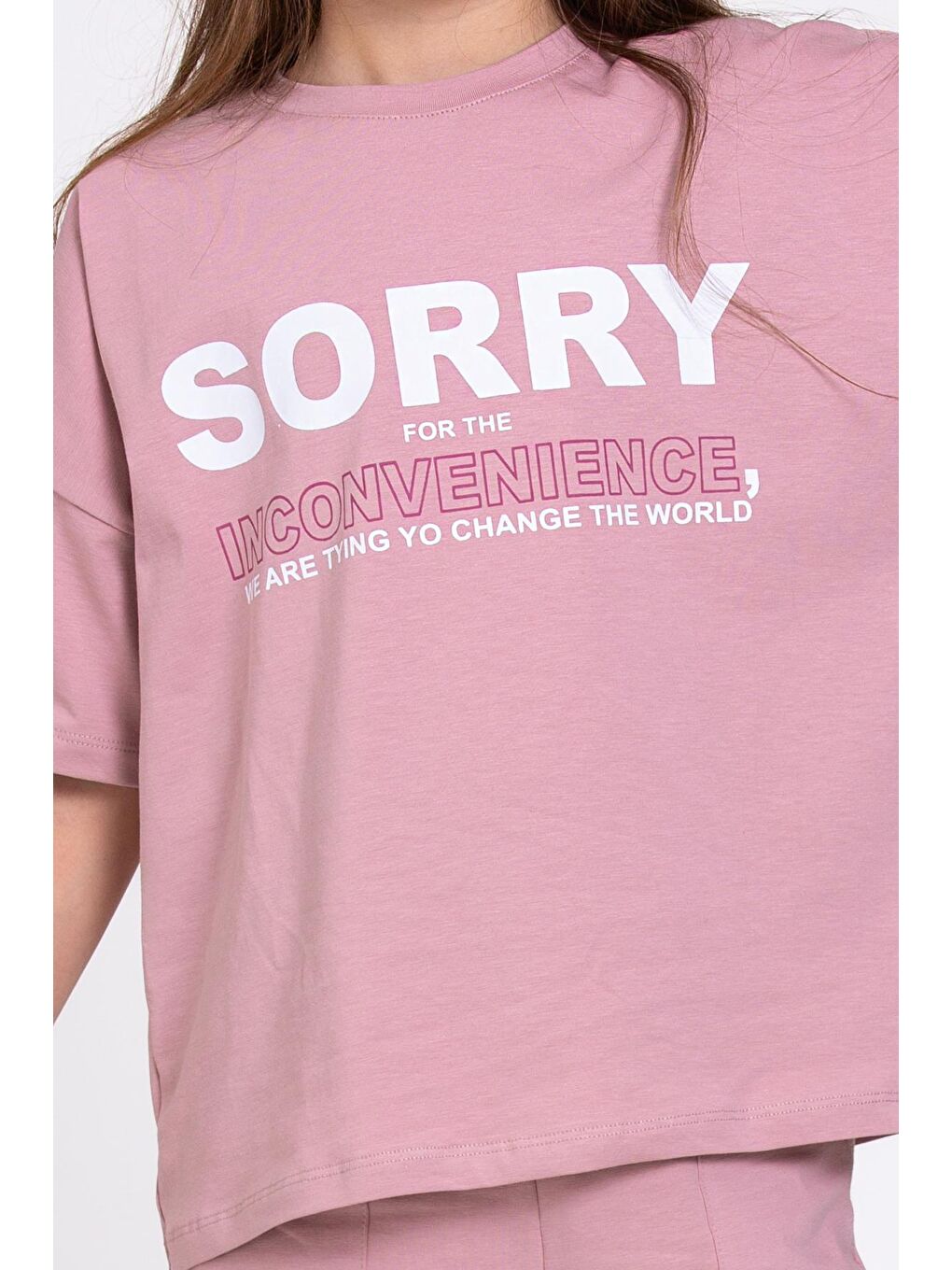 Pembe Gül Kurusu Sorry Baskı Bol Paçalı 8-12 Yaş Takım 2446-2-2