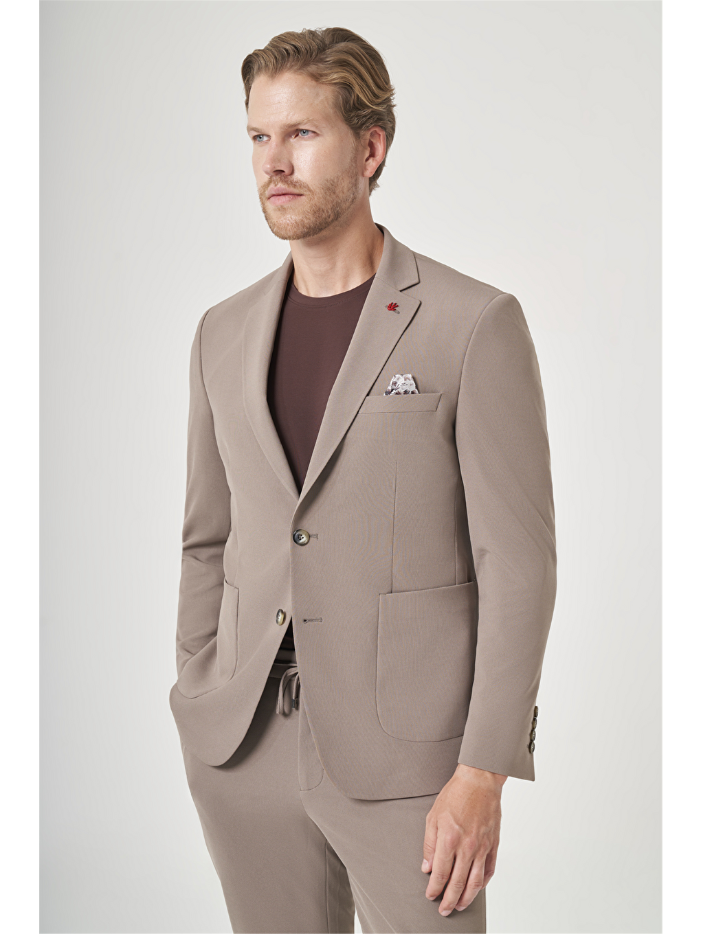 Kahverengi Mono Yaka 6 Drop Slim Fit Beli Lastikli Takım Elbise 1001260194-1