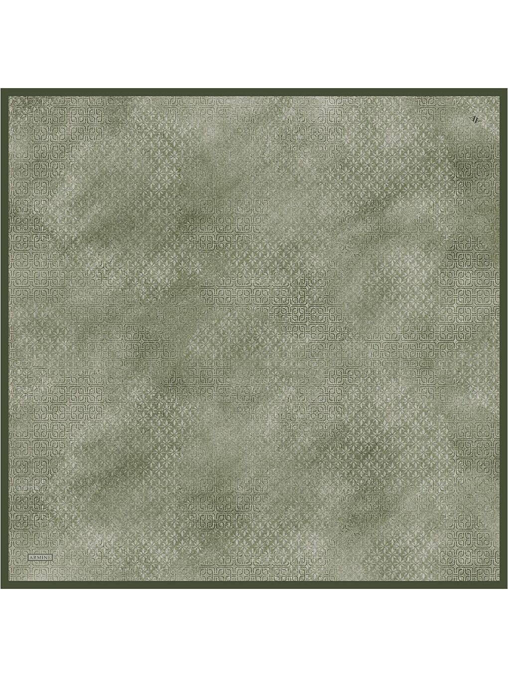 Yeşil Klasik Desenli Saf İpek Twill Eşarp 9437D 15-3