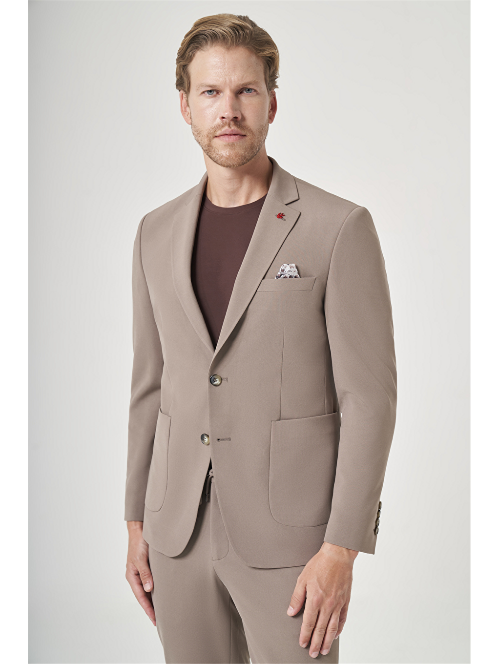 Kahverengi Mono Yaka 6 Drop Slim Fit Beli Lastikli Takım Elbise 1001260194-2