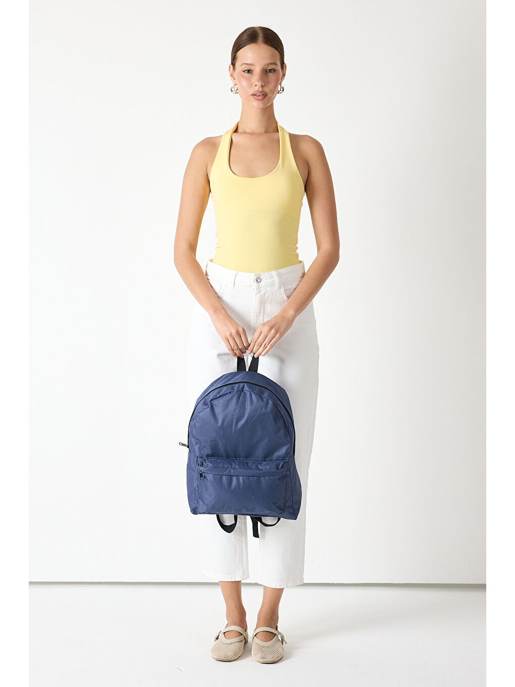 Unisex Lacivert Önü Fermuarlı İki Bölmeli Sırt Çantası-1