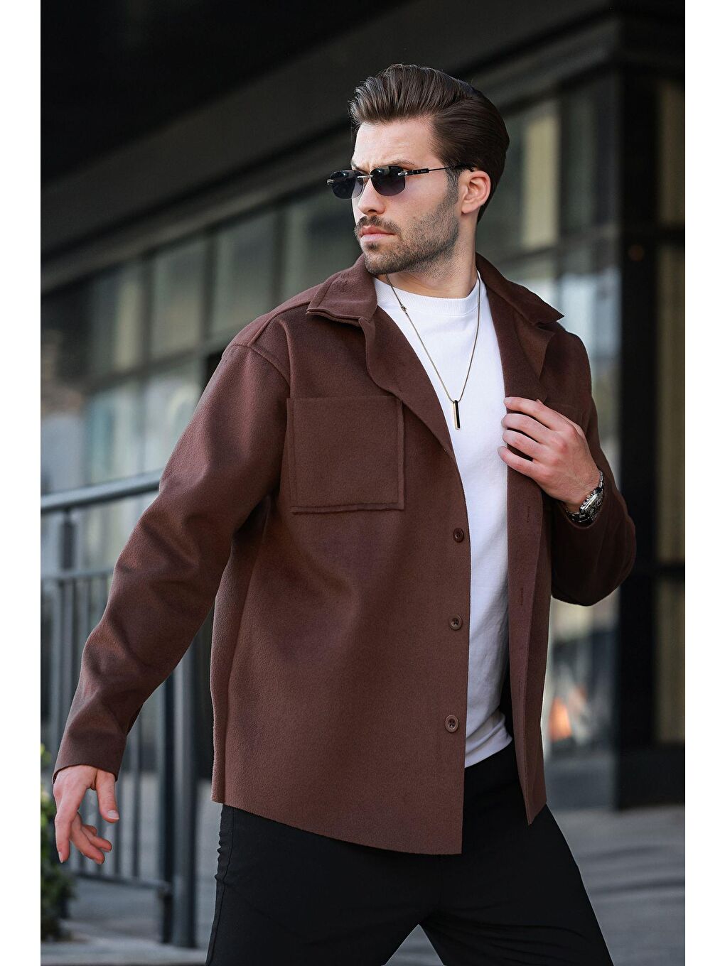 Kahverengi Cepli Basic Erkek Polar Gömlek E6764