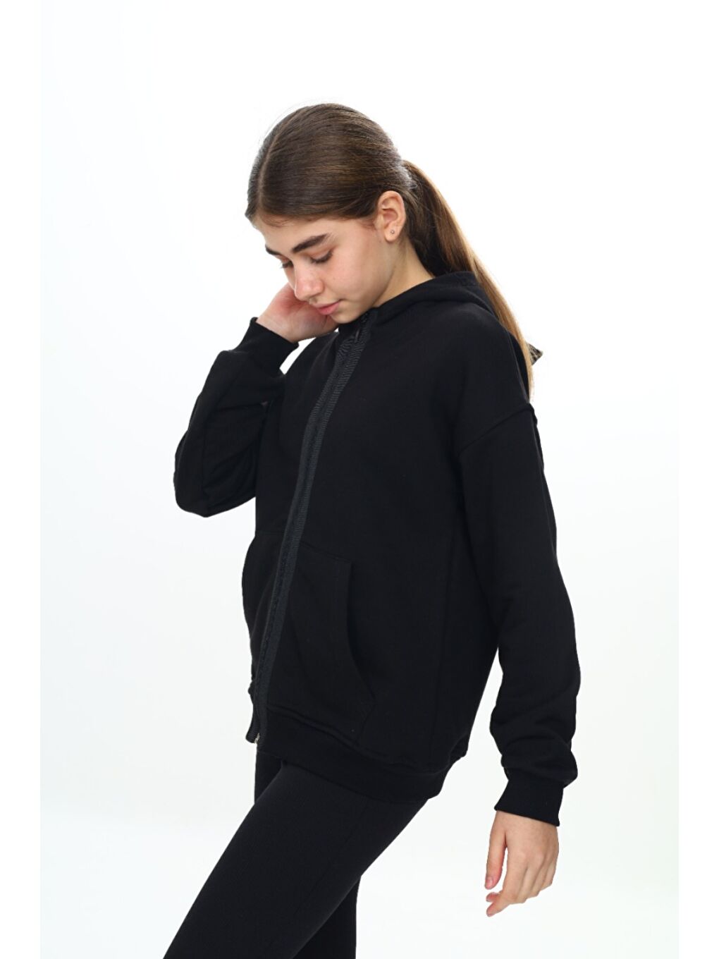 Siyah Kız Çocuk Kapüşonlu Hırka-1