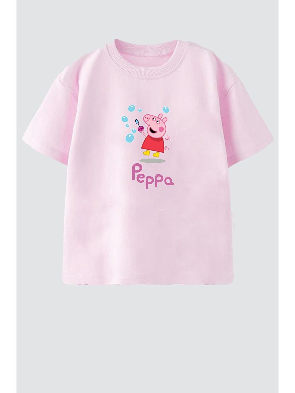 Pembe Kız Çocuk Pamuklu Bisiklet Yaka Baskılı T-Shirt
