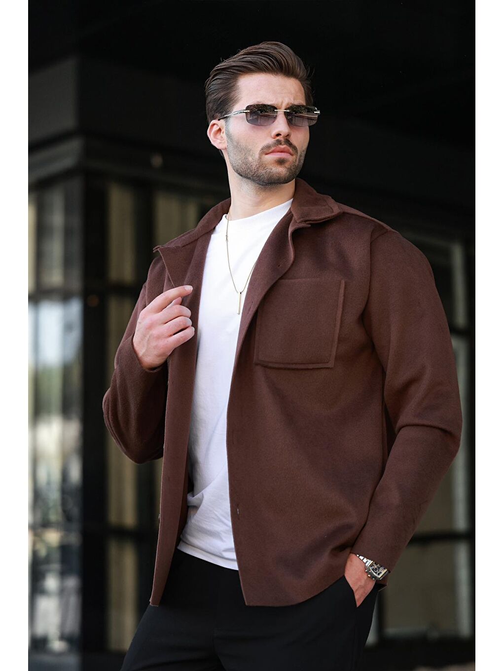 Kahverengi Cepli Basic Erkek Polar Gömlek E6764-1