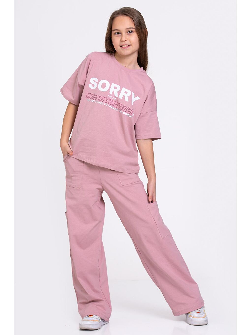 Pembe Gül Kurusu Sorry Baskı Bol Paçalı 8-12 Yaş Takım 2446-2-4