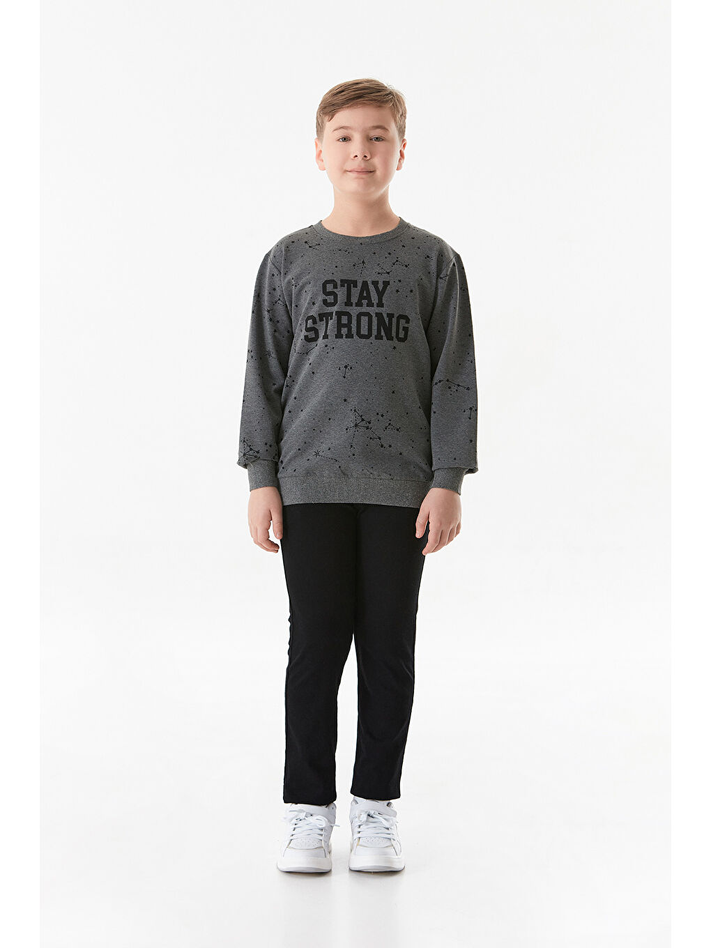 Antrasit Stay Strong Baskılı Erkek Çocuk Sweatshirt