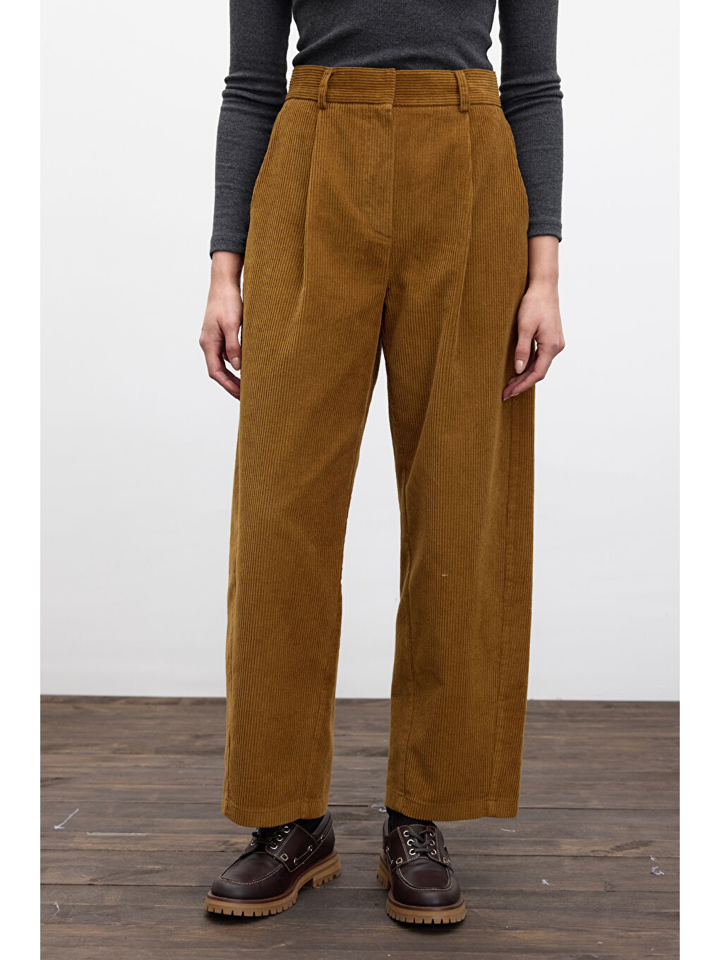 Kahverengi Fitilli Kadife Baggy Pantolon Kiremit-4