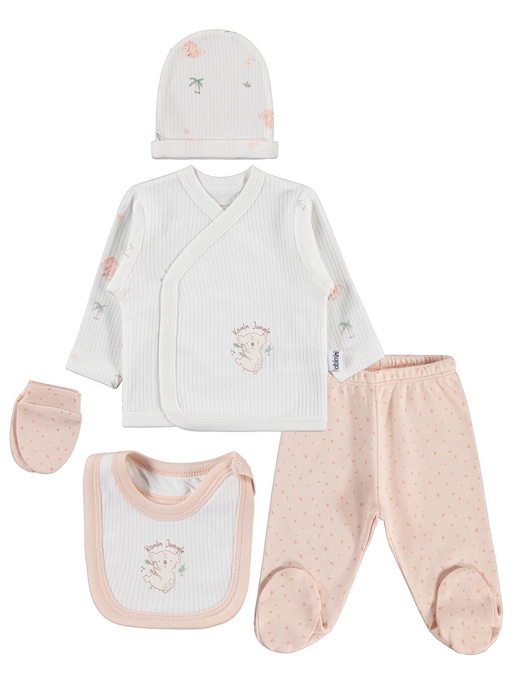 Pembe Koala Desenli 5'li Zıbın Takımı - Pudra 0-1 Ay