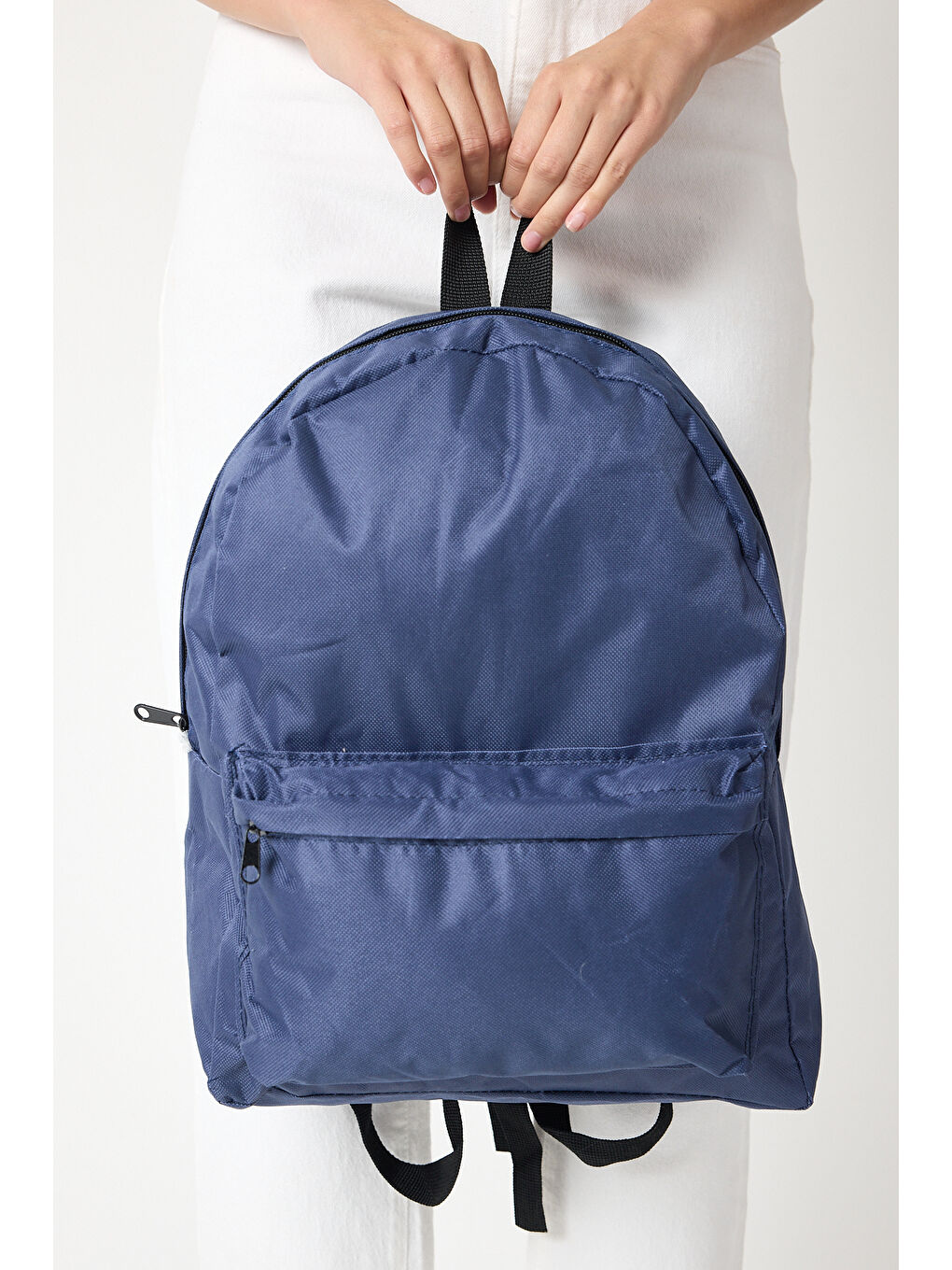 Unisex Lacivert Önü Fermuarlı İki Bölmeli Sırt Çantası-2