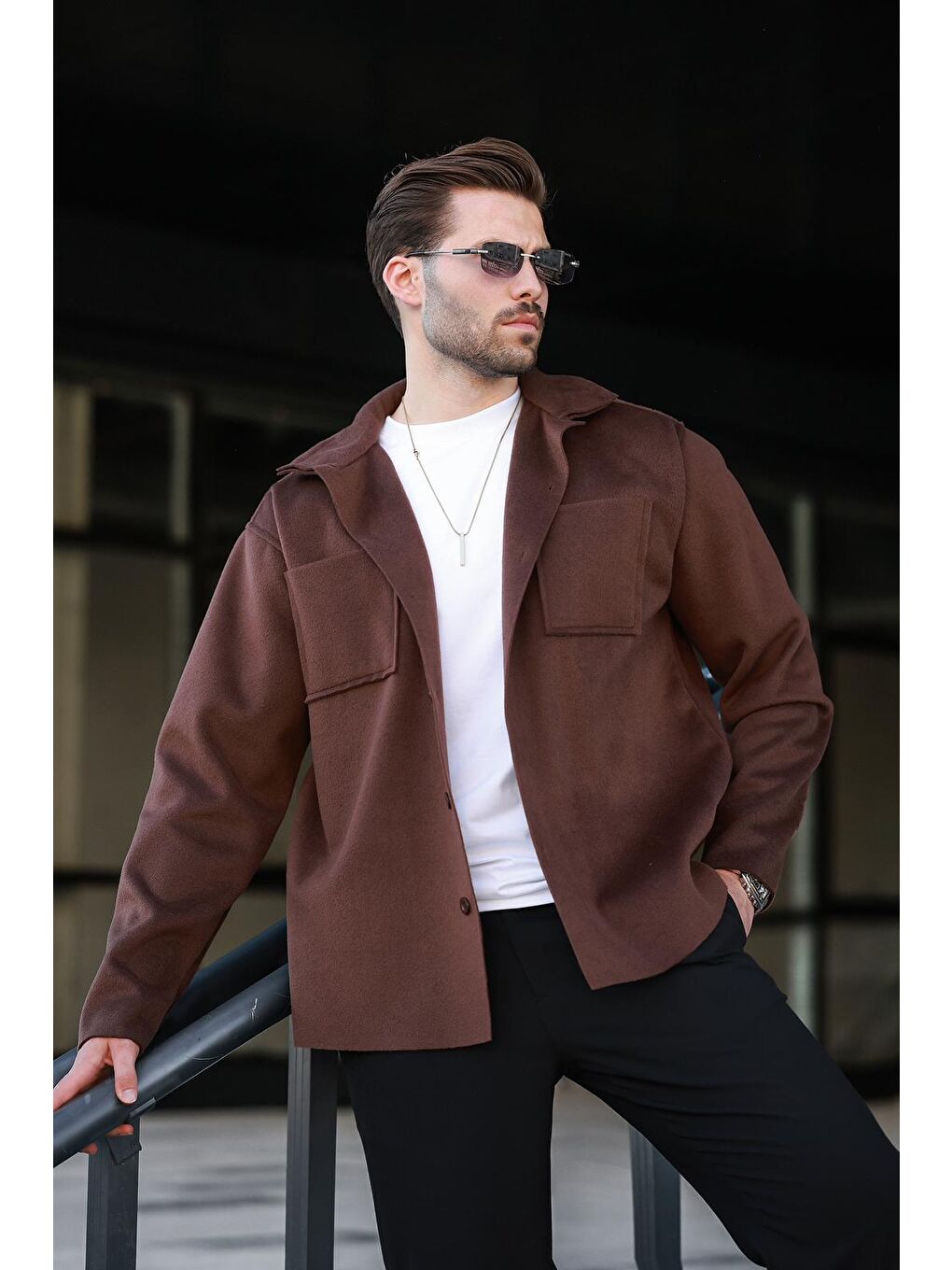 Kahverengi Cepli Basic Erkek Polar Gömlek E6764-3