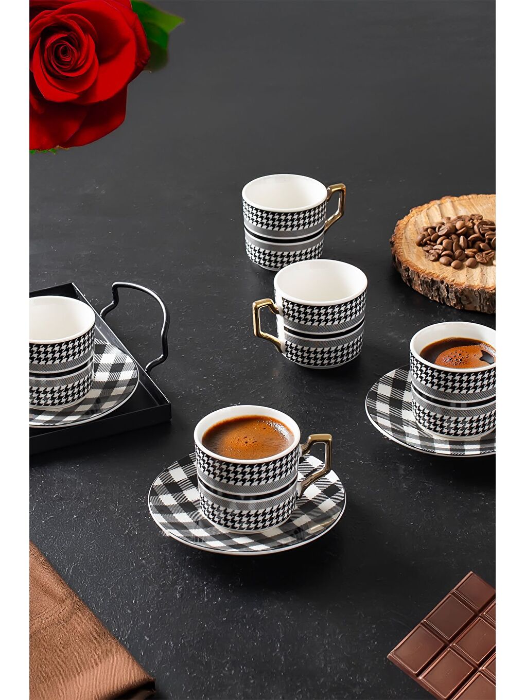 Siyah YKY097-5  6'lı Türk Kahvesi Fincan Takımı 12 Parça