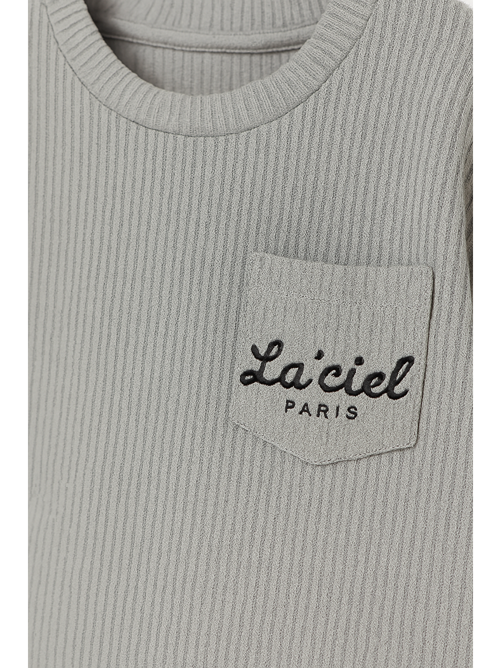 Unisex Çocuk Pamuklu Gri La'ciel Yazılı T-Shirt Ve Şort Takım - Gofre Dokulu-3