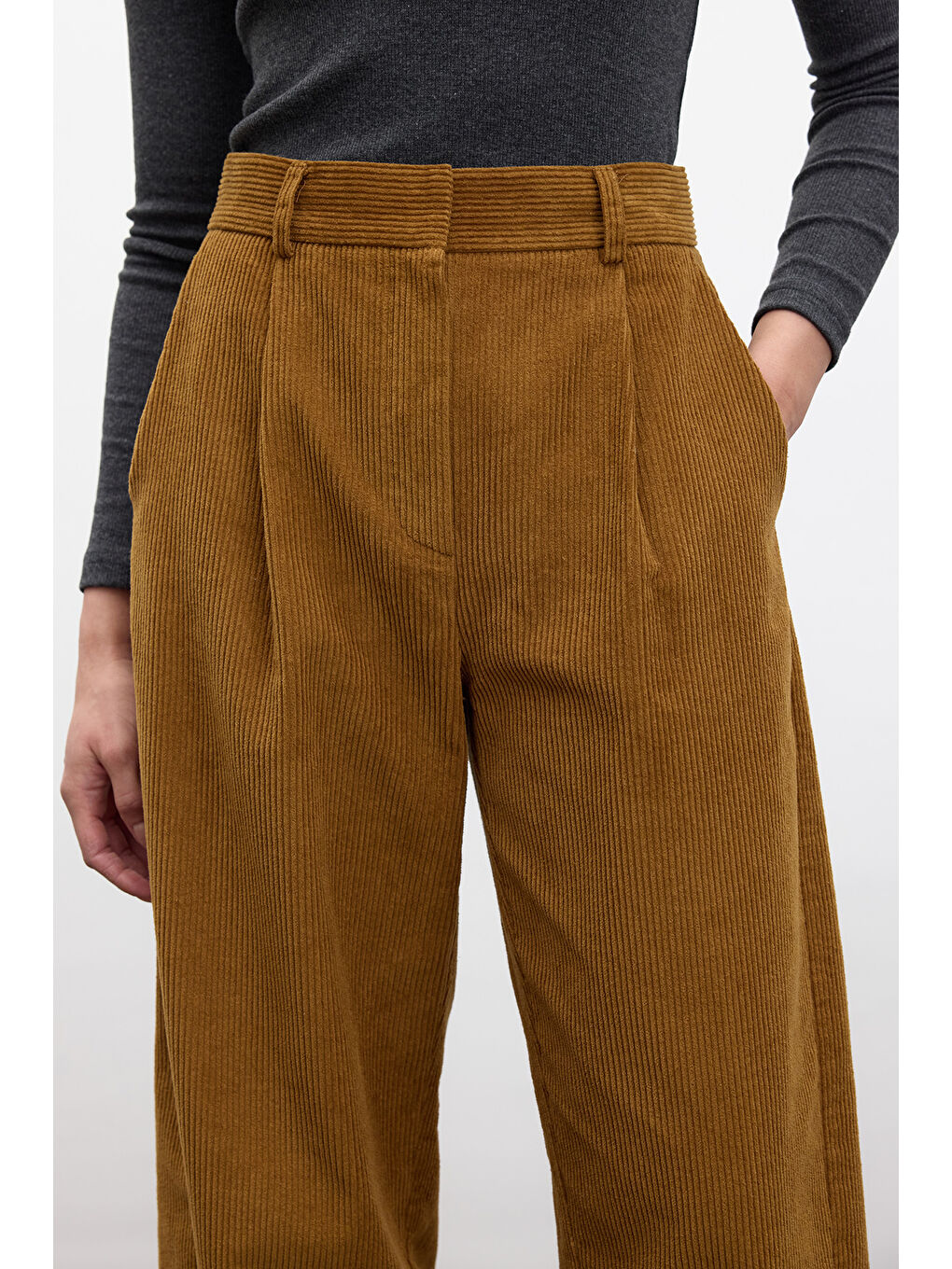 Kahverengi Fitilli Kadife Baggy Pantolon Kiremit-5