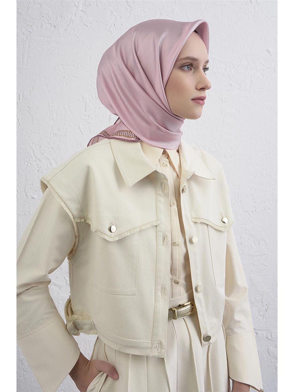 Pembe Su Yolu Desenli Saf İpek Twill Eşarp 9444D 07-1