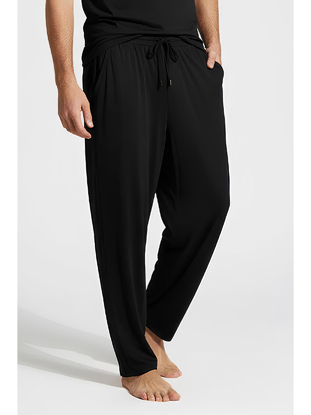 Siyah Erkek Uzun Cepli Esnek Elastanlı Viskoz Pijama Altı MAN02-1