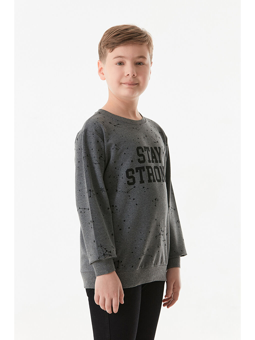 Antrasit Stay Strong Baskılı Erkek Çocuk Sweatshirt-3