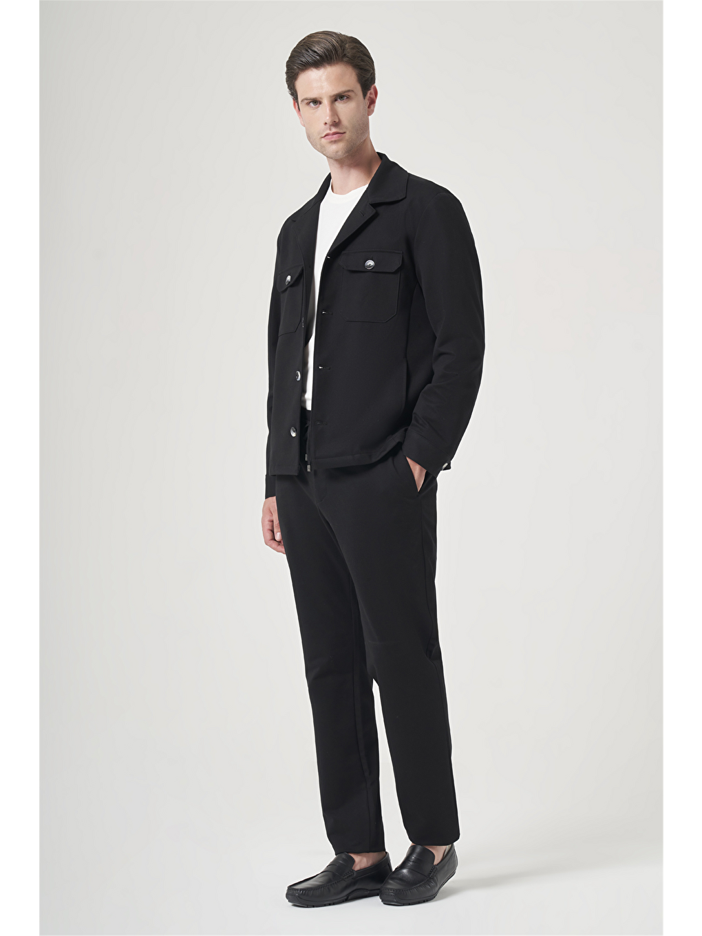 Siyah Berberi Yaka Örme Beli Lastikli 6 Drop Slim Fit Astarsız Esnek Takım Elbise 1001260177