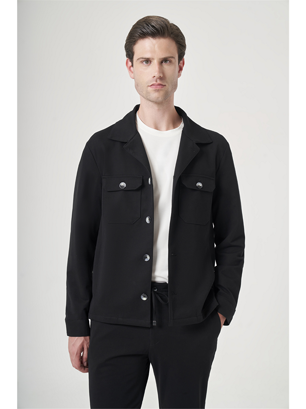 Siyah Berberi Yaka Örme Beli Lastikli 6 Drop Slim Fit Astarsız Esnek Takım Elbise 1001260177-1