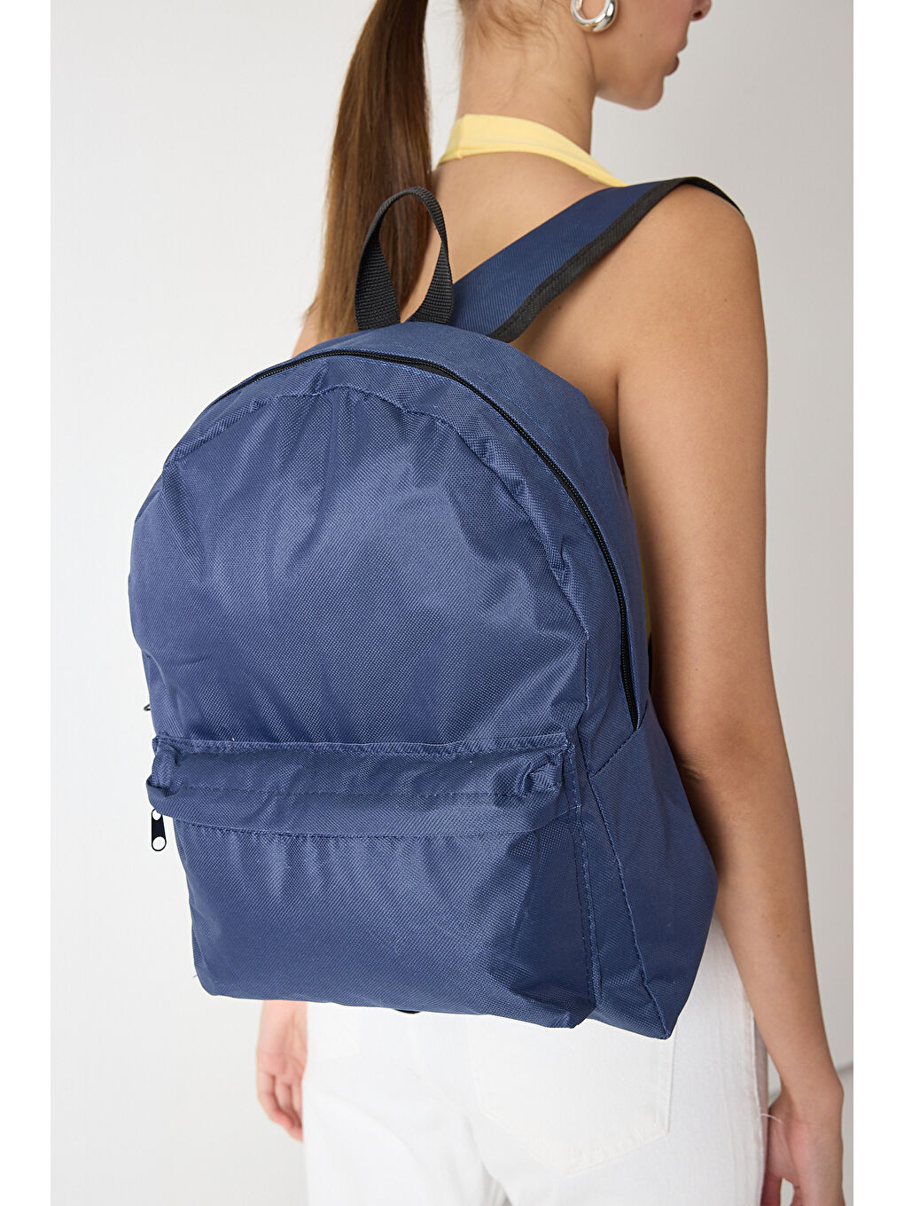 Unisex Lacivert Önü Fermuarlı İki Bölmeli Sırt Çantası-3