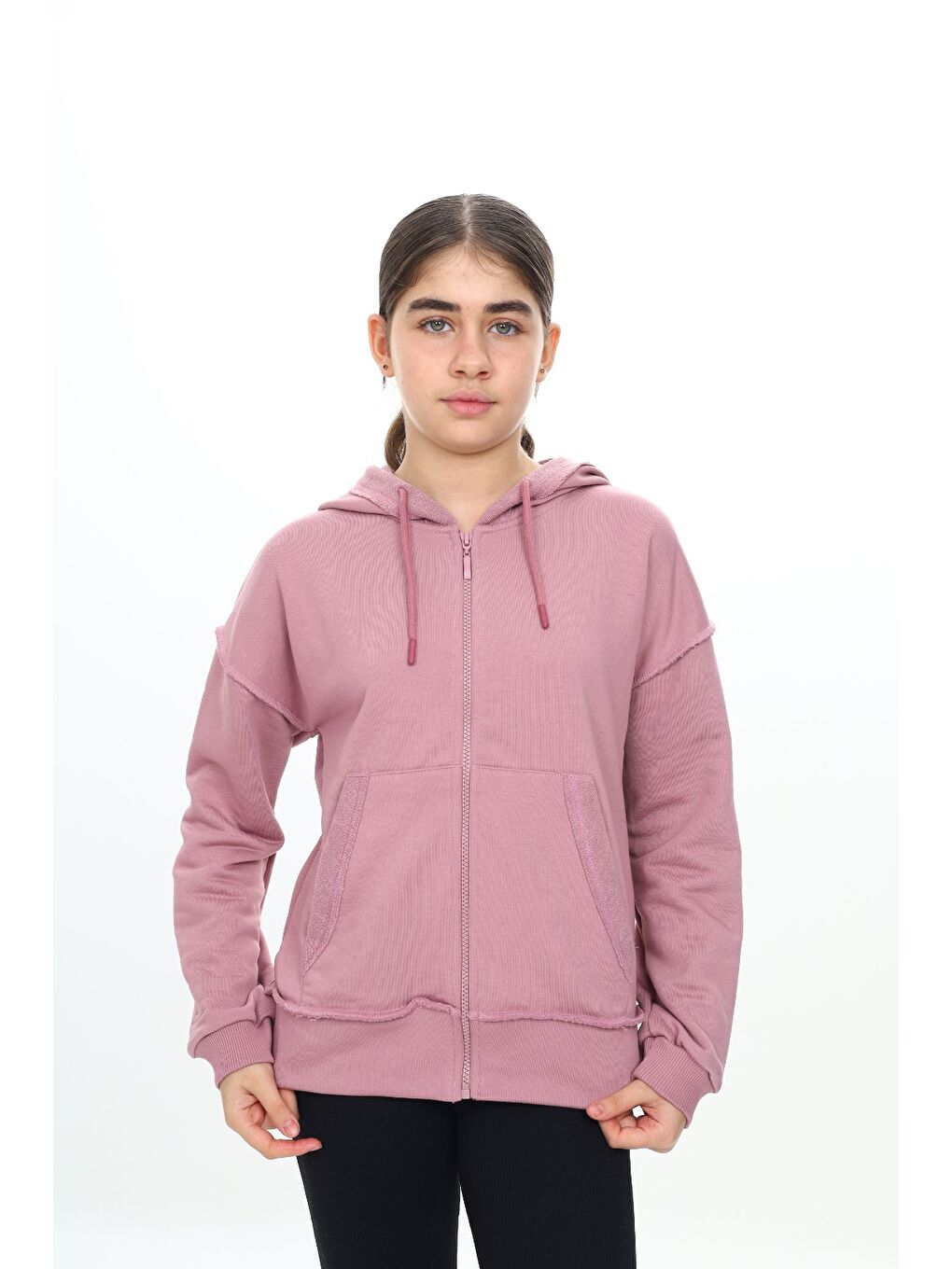 Pembe Kız Çocuk Kapüşonlu Hırka