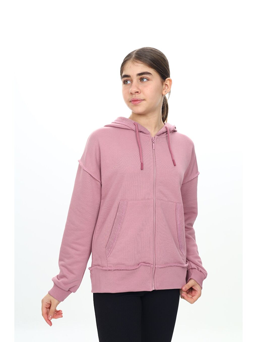 Pembe Kız Çocuk Kapüşonlu Hırka-1