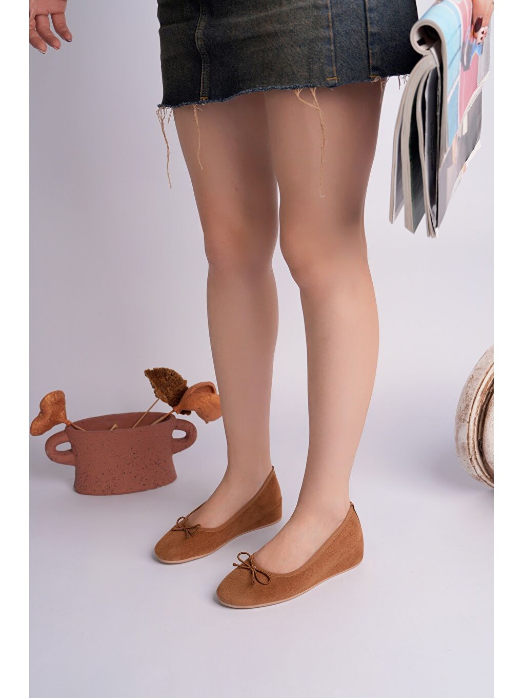 Kahverengi HİDDEN Gizli Topuklu Fiyonk Detaylı Deri Kadın Babet-2