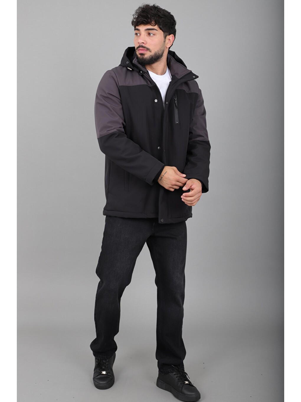 Antrasit Parçalı Outdoor Softshell Kışlık Mont Pldp 3038_50513-5