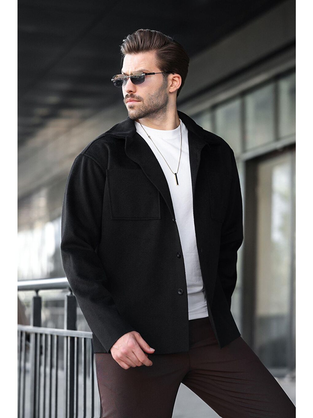 Siyah Cepli Basic Erkek Polar Gömlek E6764