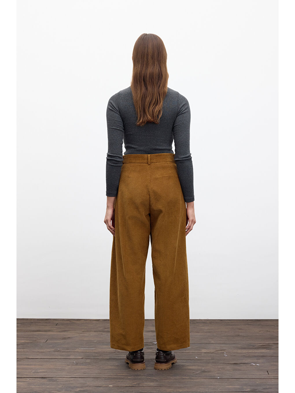 Kahverengi Fitilli Kadife Baggy Pantolon Kiremit-6