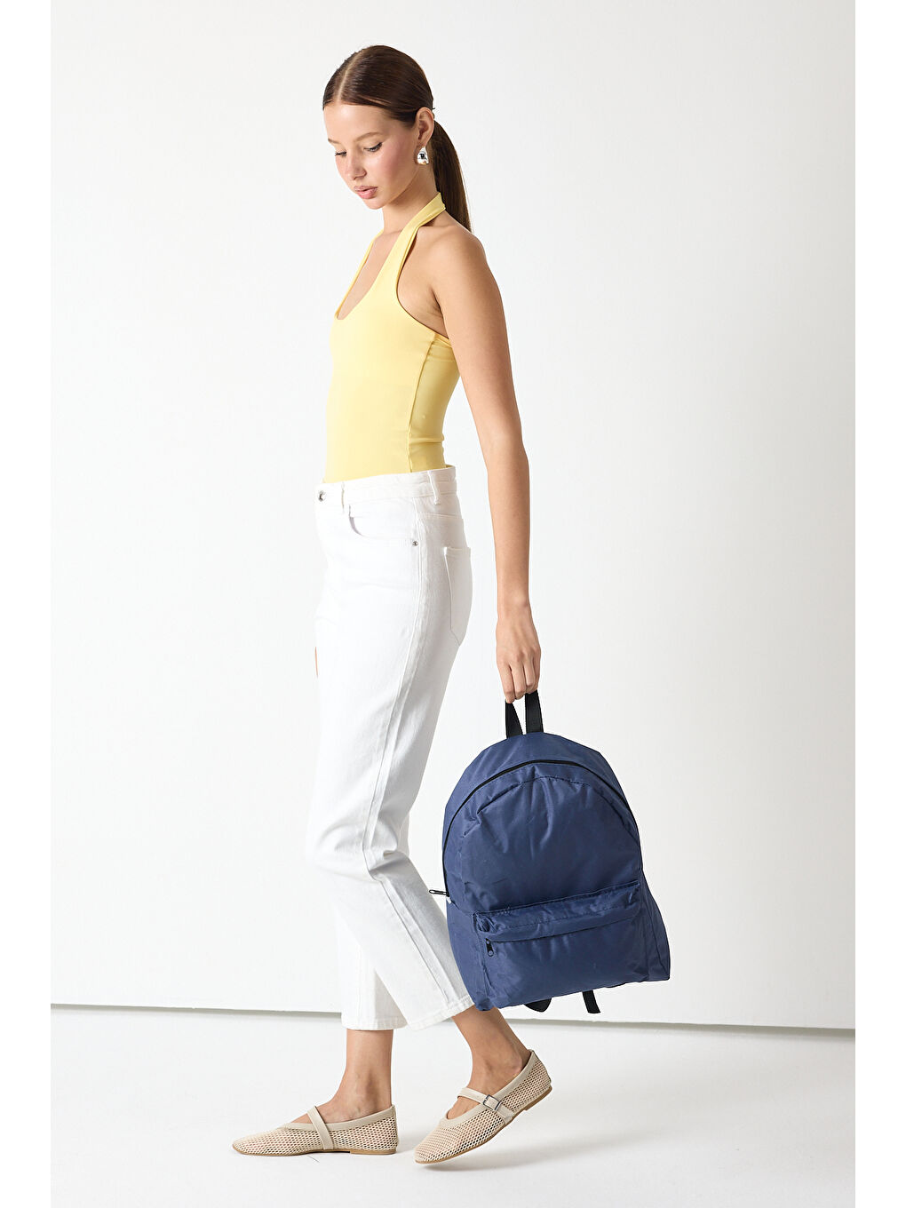 Unisex Lacivert Önü Fermuarlı İki Bölmeli Sırt Çantası-4