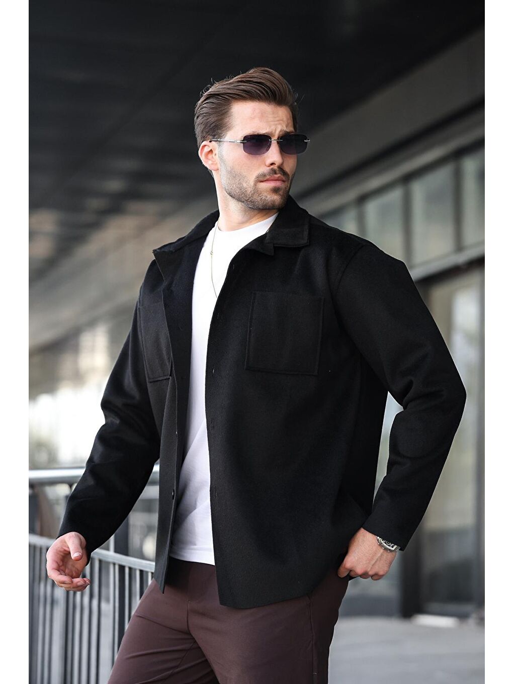 Siyah Cepli Basic Erkek Polar Gömlek E6764-1