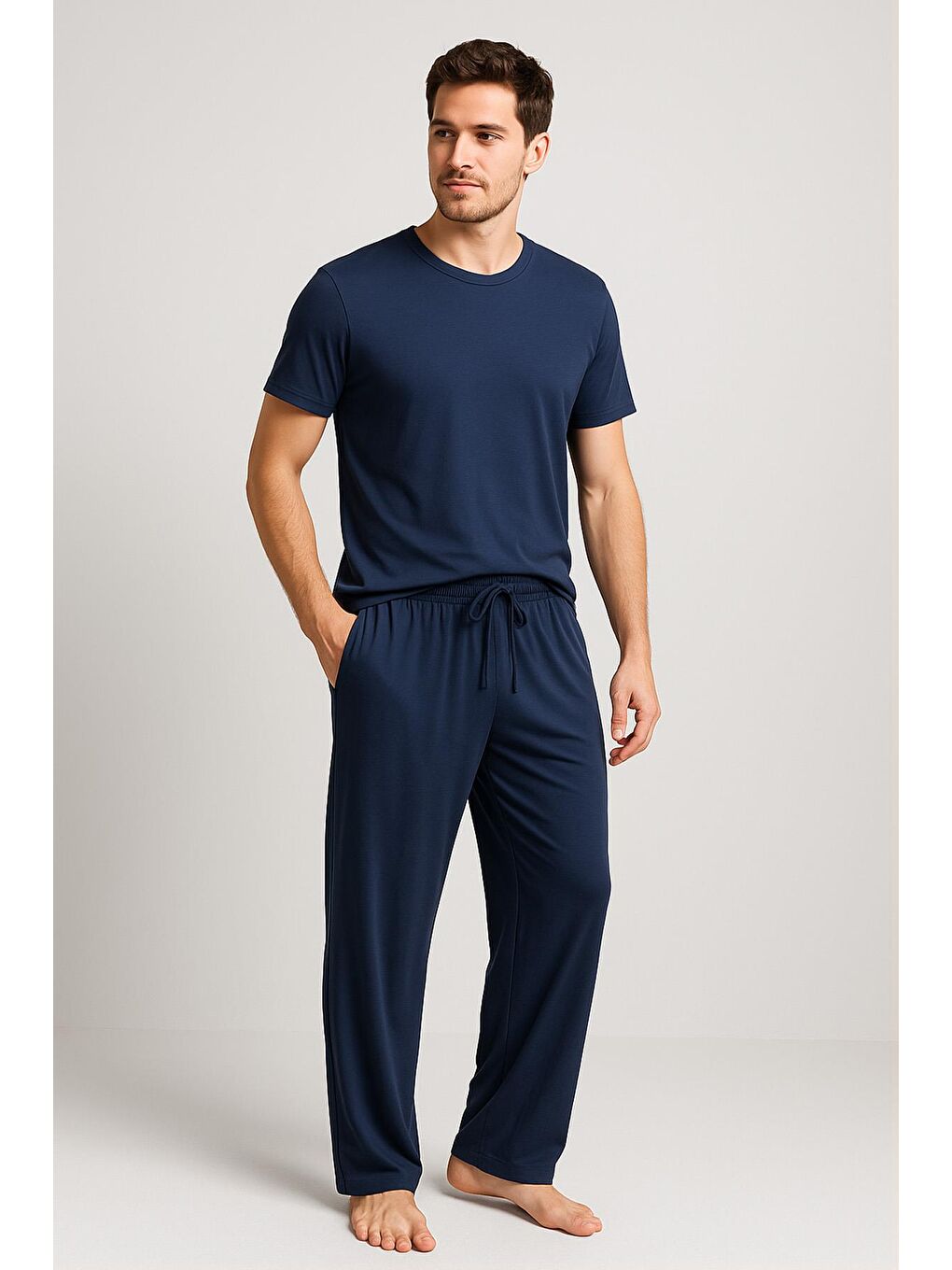 Lacivert Erkek Uzun Cepli Esnek Elastanlı Viskoz Pijama Altı MAN02-1