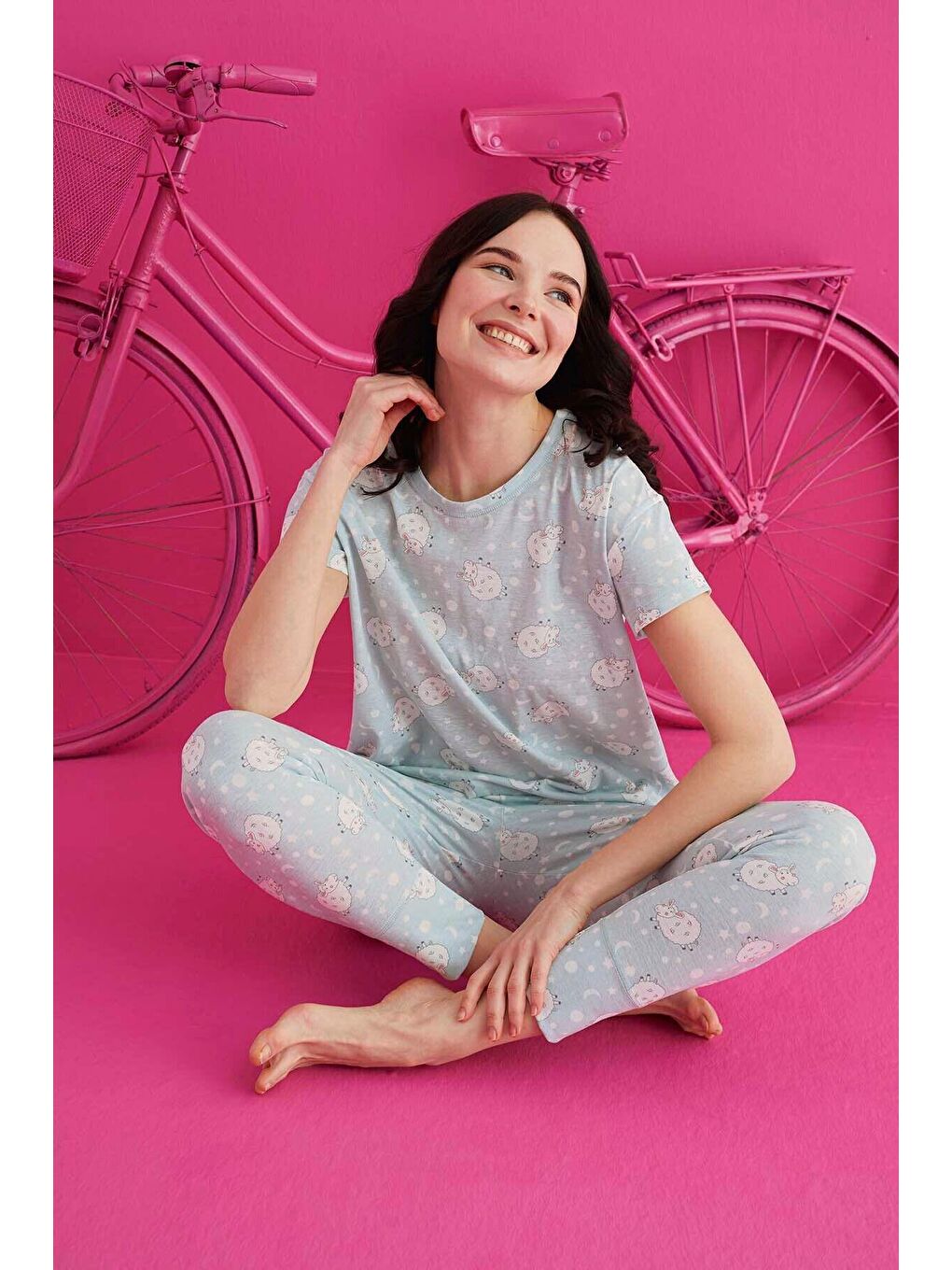 Mavi Pamuklu Pijama Takım 4130-14