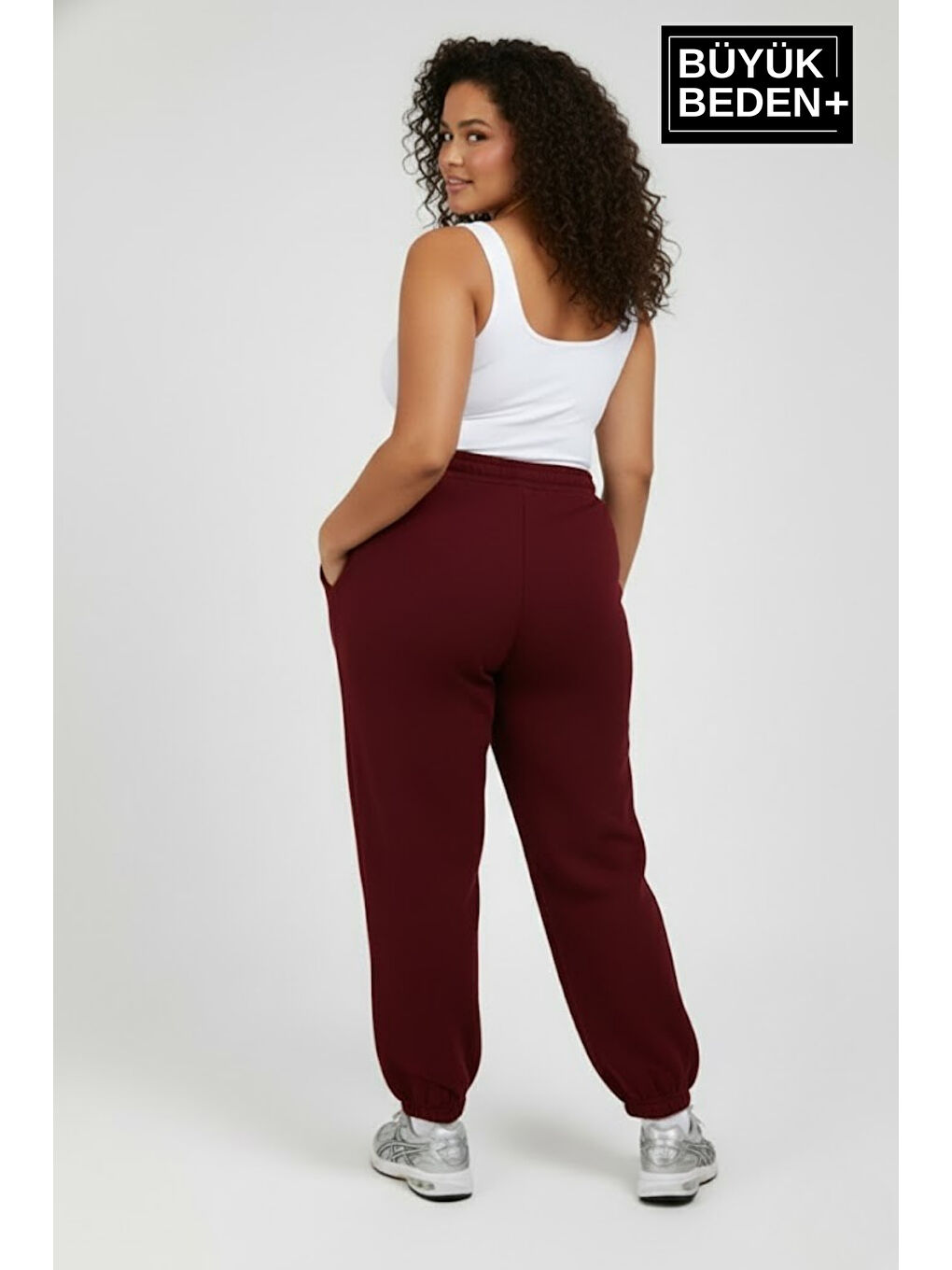 Bordo Kadın Büyük Beden New York Paça Lastikli Rahat Kesim Jogger İnce Eşofman Altı SPR26BEAK951-5-1