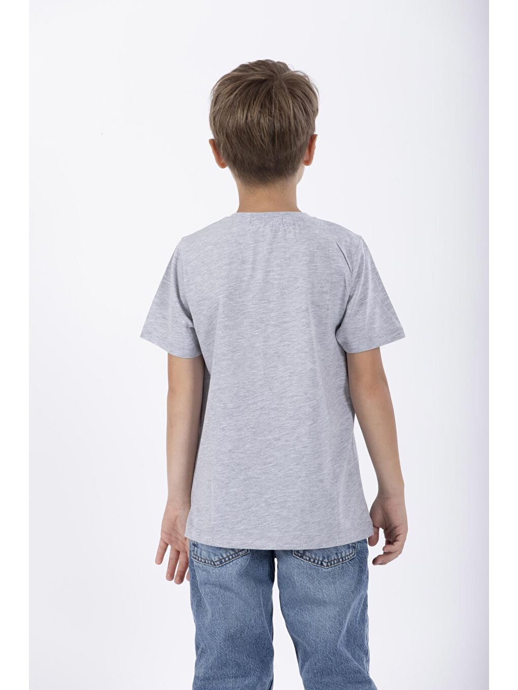 Gri Bisiklet Yaka Full Court Awesome Baskılı Erkek Çocuk Tişört-3