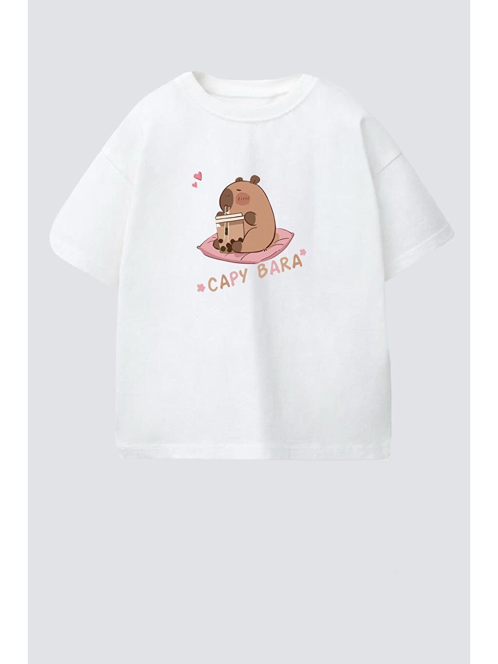 Ekru Kız Çocuk Pamuklu Bisiklet Yaka Baskılı T-Shirt