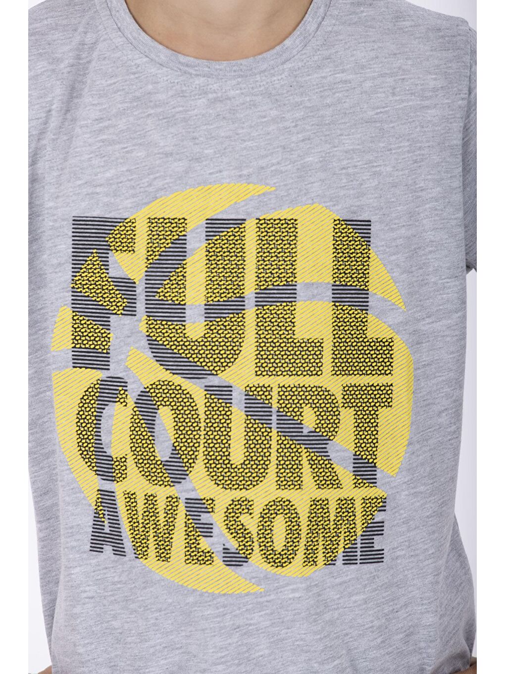 Gri Bisiklet Yaka Full Court Awesome Baskılı Erkek Çocuk Tişört-4