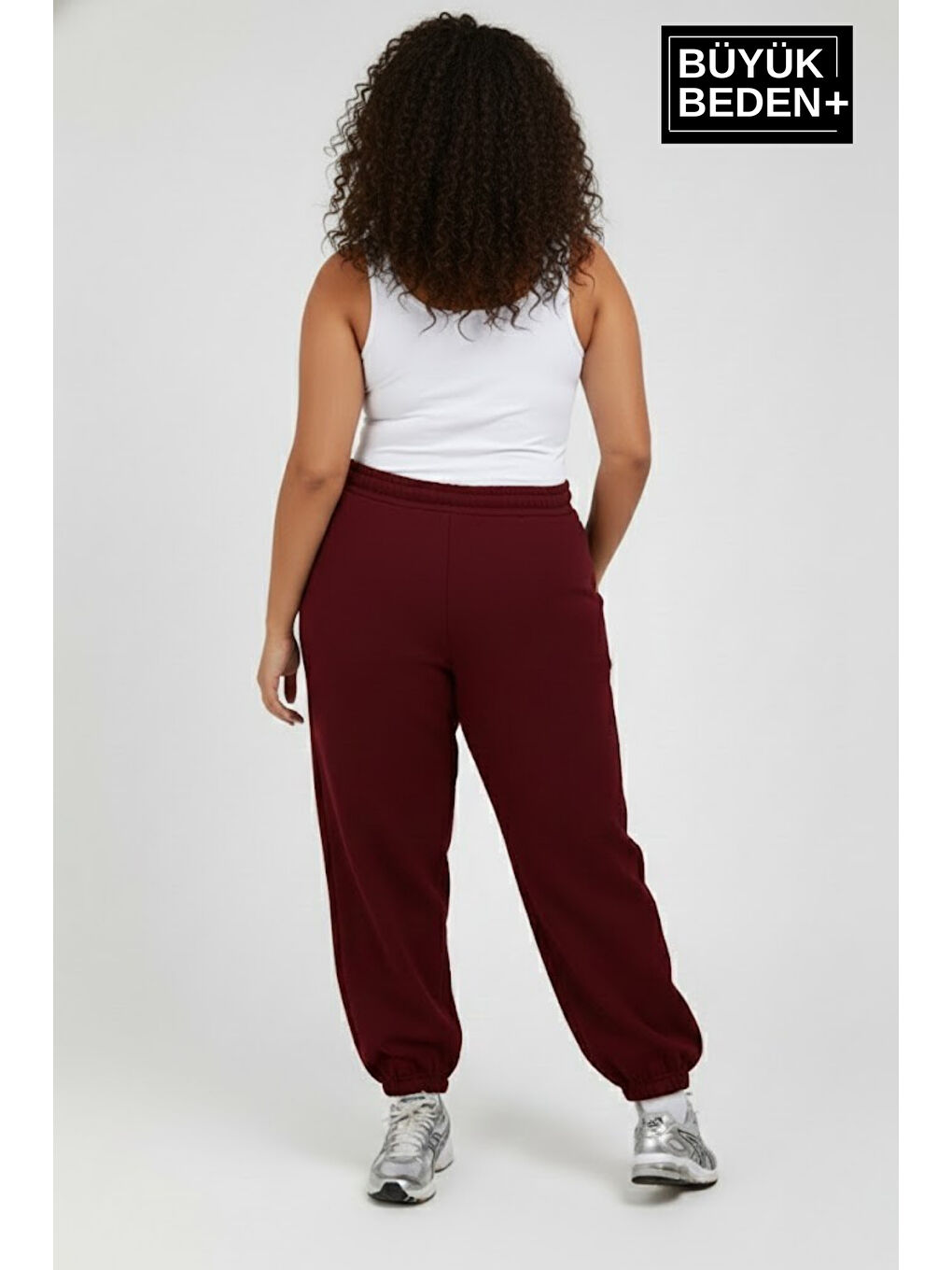 Bordo Kadın Büyük Beden New York Paça Lastikli Rahat Kesim Jogger İnce Eşofman Altı SPR26BEAK951-5-2