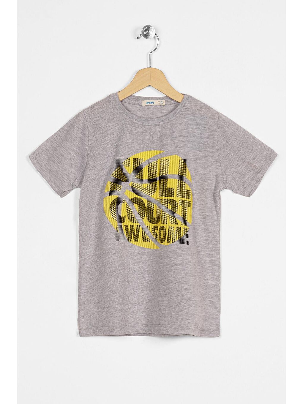 Gri Bisiklet Yaka Full Court Awesome Baskılı Erkek Çocuk Tişört-5