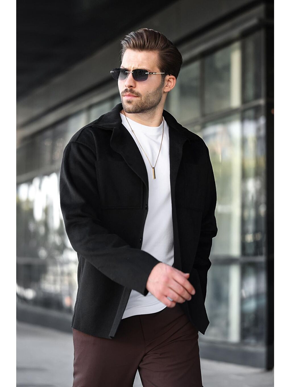 Siyah Cepli Basic Erkek Polar Gömlek E6764-3