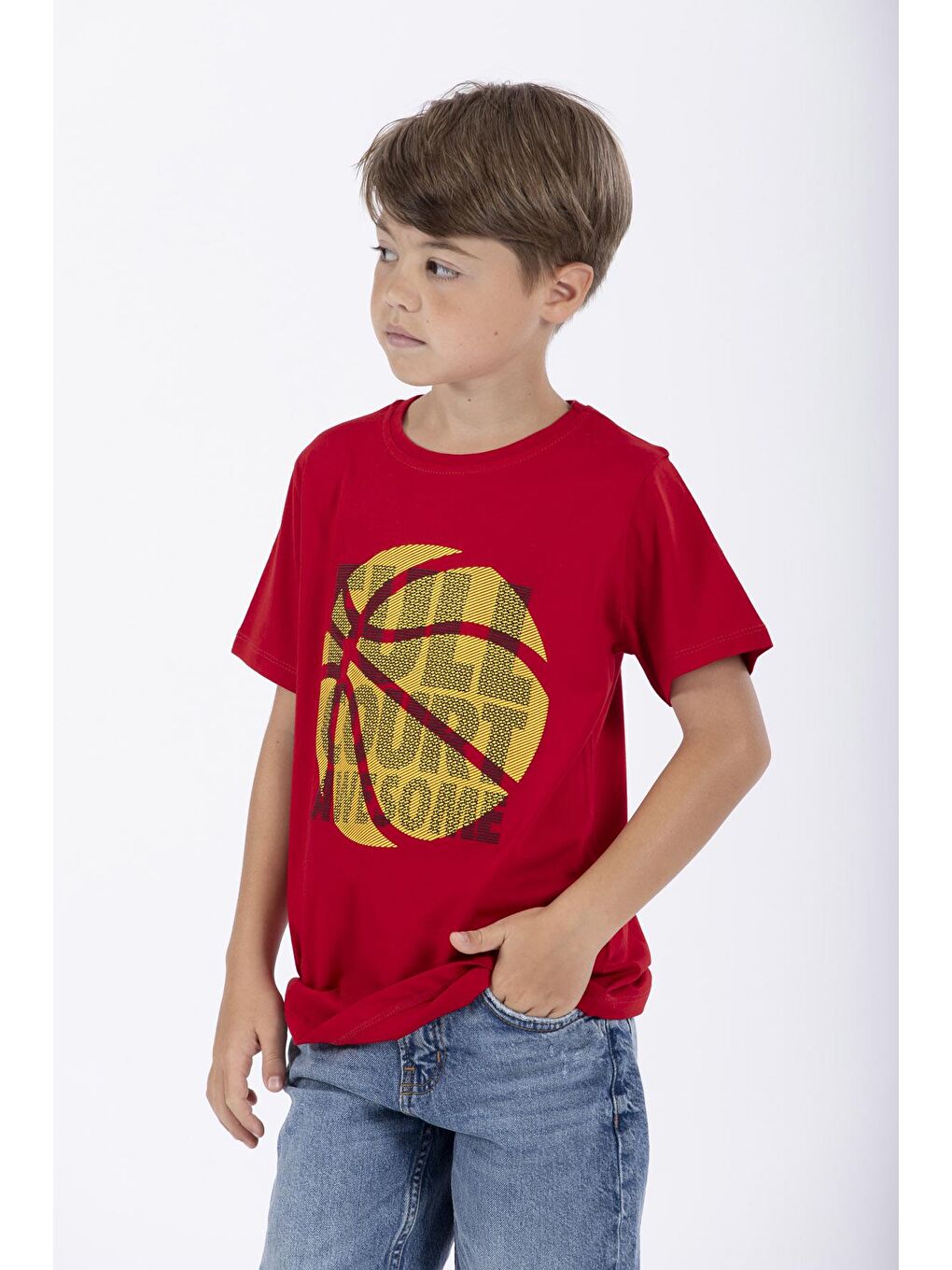 Kırmızı Bisiklet Yaka Full Court Awesome Baskılı Erkek Çocuk Tişört-2