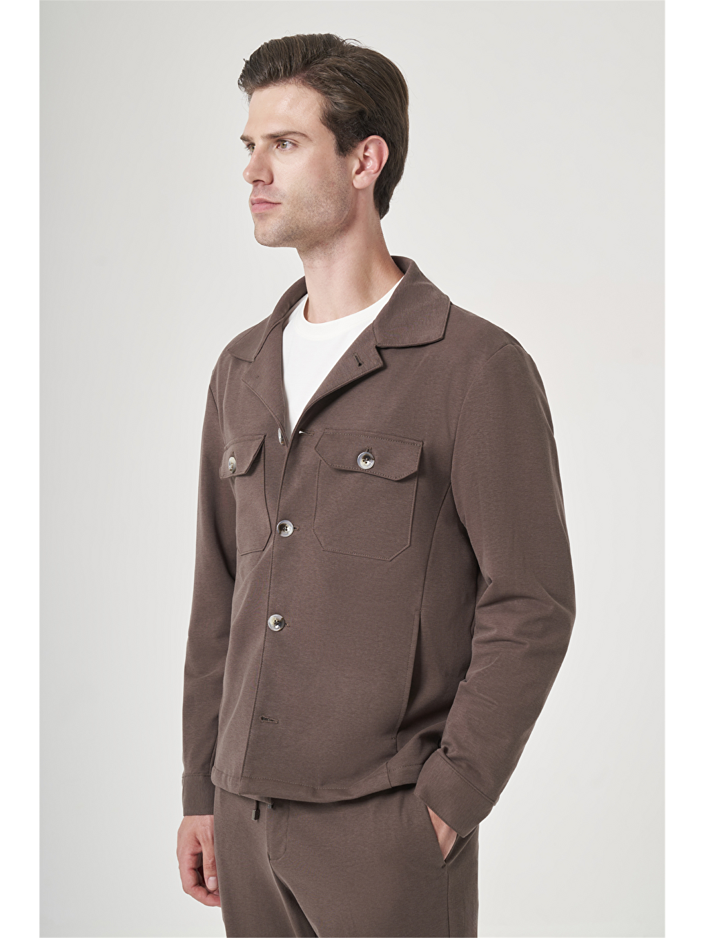 Kahverengi Berberi Yaka Örme Beli Lastikli 6 Drop Slim Fit Astarsız Esnek Takım Elbise 1001260177-1
